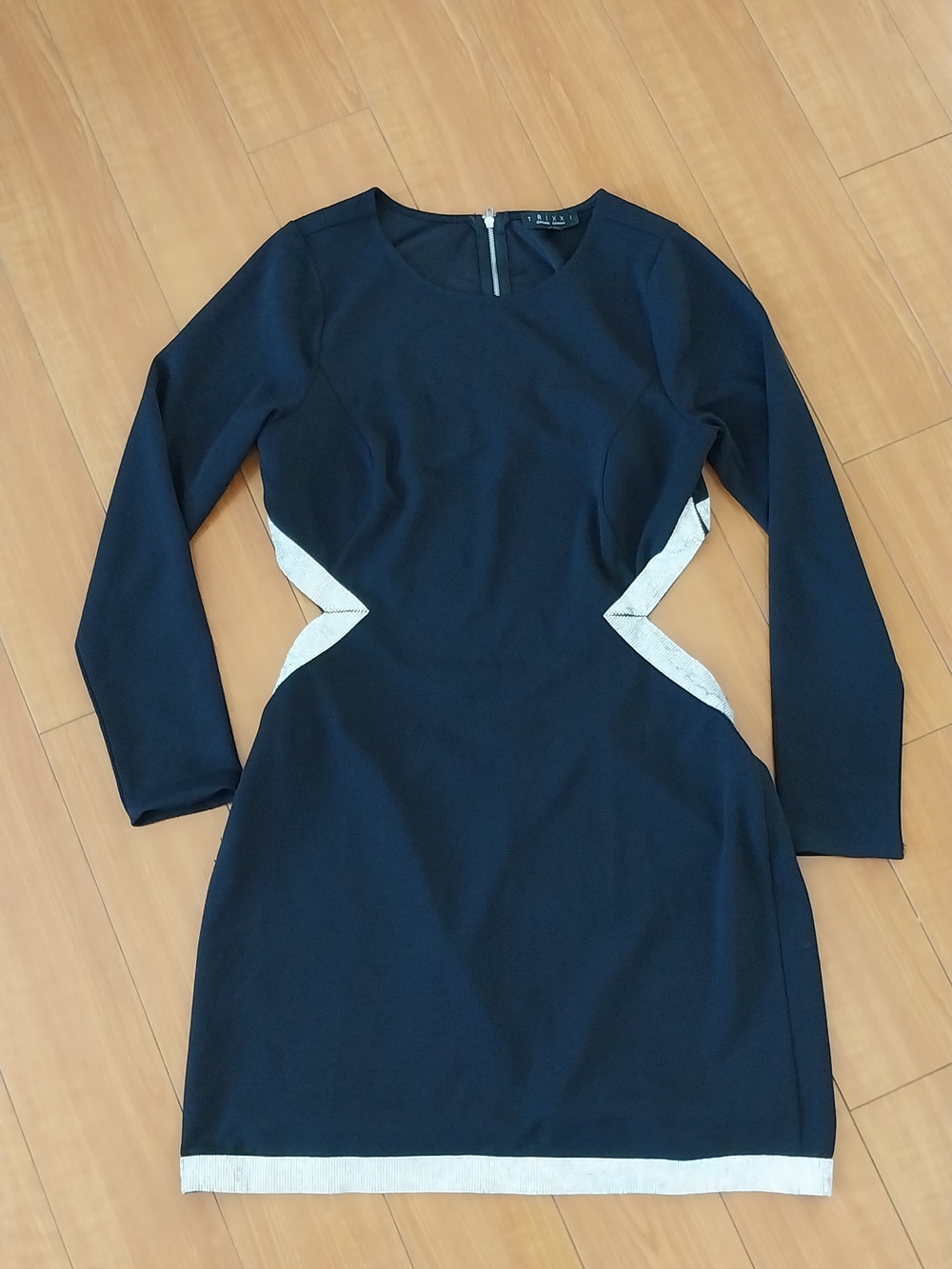 Beautiful Trixxi Black Long-Sleeve Sheath Dress Shimmer Contrast Panels Sz XL